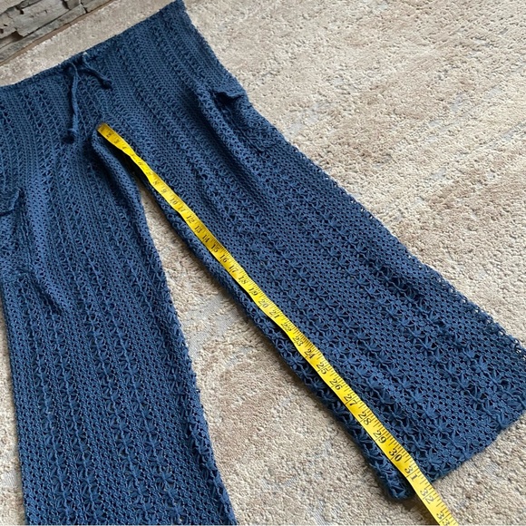 Blanco by Nature Crochet Beach Pants Knitted Pull On Drawstring Waist Teal: Med - Picture 4 of 10